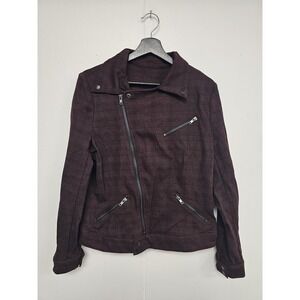 Liverpool Jacket Womens Large Burgundy Plaid Petite Syrah Moto‎ Asymmetrical Zip
